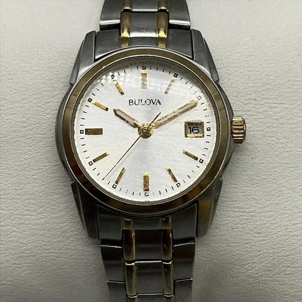 Bulova Womens Watch 26mm Silver Two Tone Date Stainless New Battery 7.75